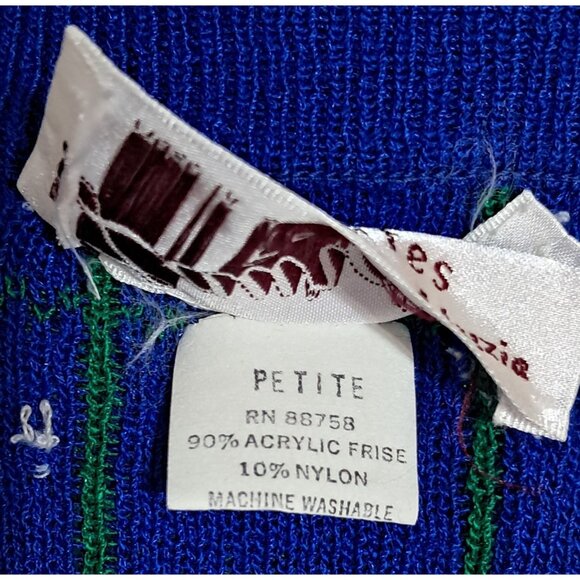 80s Laura Petites Alyzia Plaid Knit Cardigan Sweater Women's Size 8P Preppy Libr - Picture 6 of 10